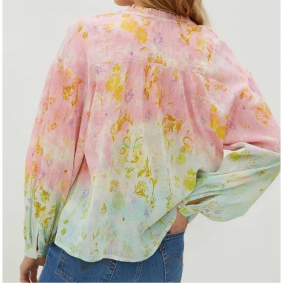 Anthropologie Pilcro Tavi Tie Dye Floral Gauze Blouse Size Medium - Picture 2 of 6